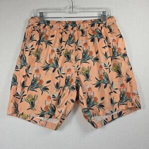 Blue Wave Coral Orange Tropical Men's Swim Trunks with Pockets Size Large